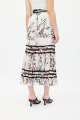 Nicholas White & Multicolour Silk Floral Panelled Skirt