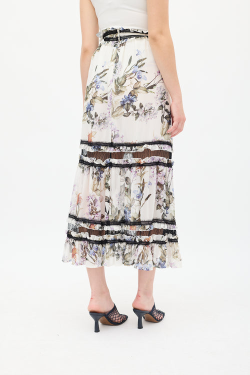 Nicholas White & Multicolour Silk Floral Panelled Skirt