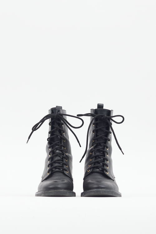 Nicholas Kirkwood Black Leather Pearl Heel Combat Boot