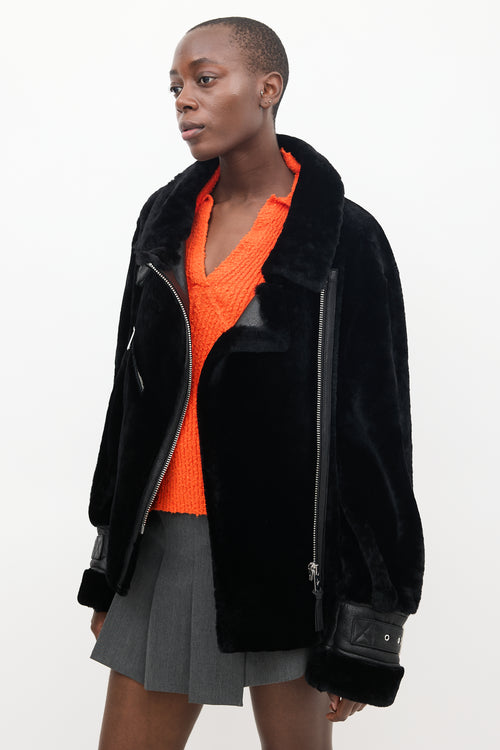 Nicole Benisti Black Shearling & Leather Buckled Jacket