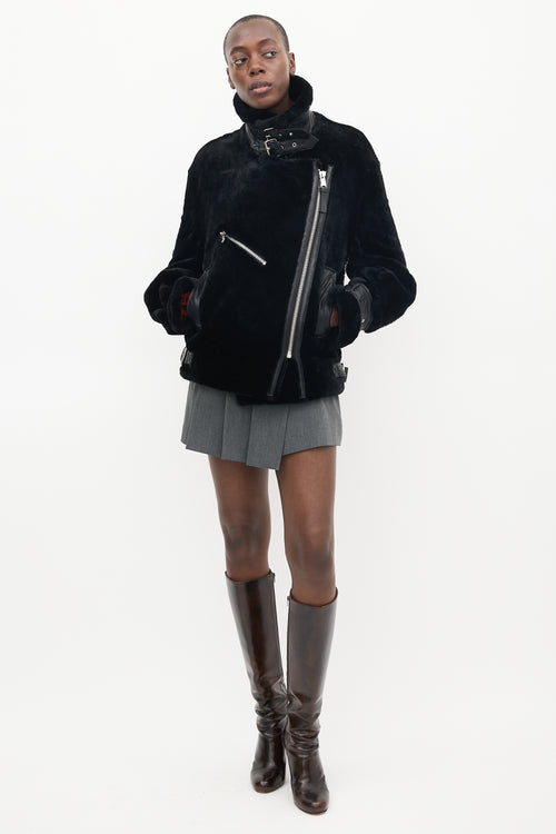 Nicole Benisti Black Shearling & Leather Buckled Jacket