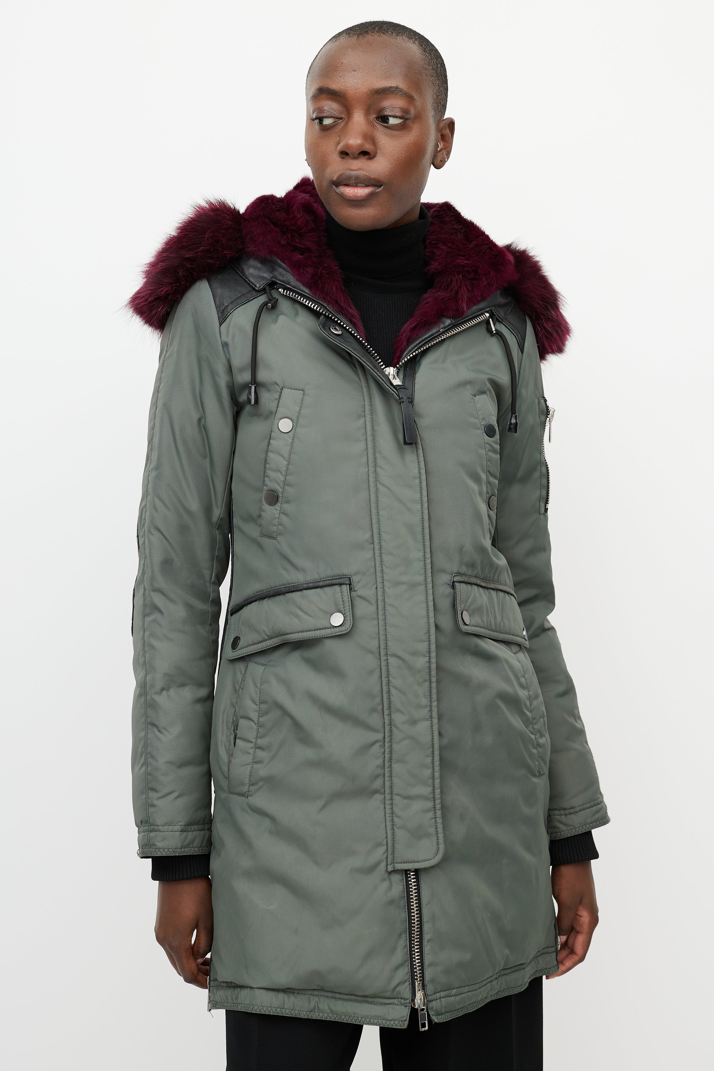 Nicole Benisti // Green & Pink Fur Hood Coat – VSP Consignment