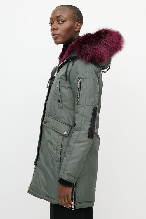 Nicole Benisti Green & Pink Fur Hood Coat