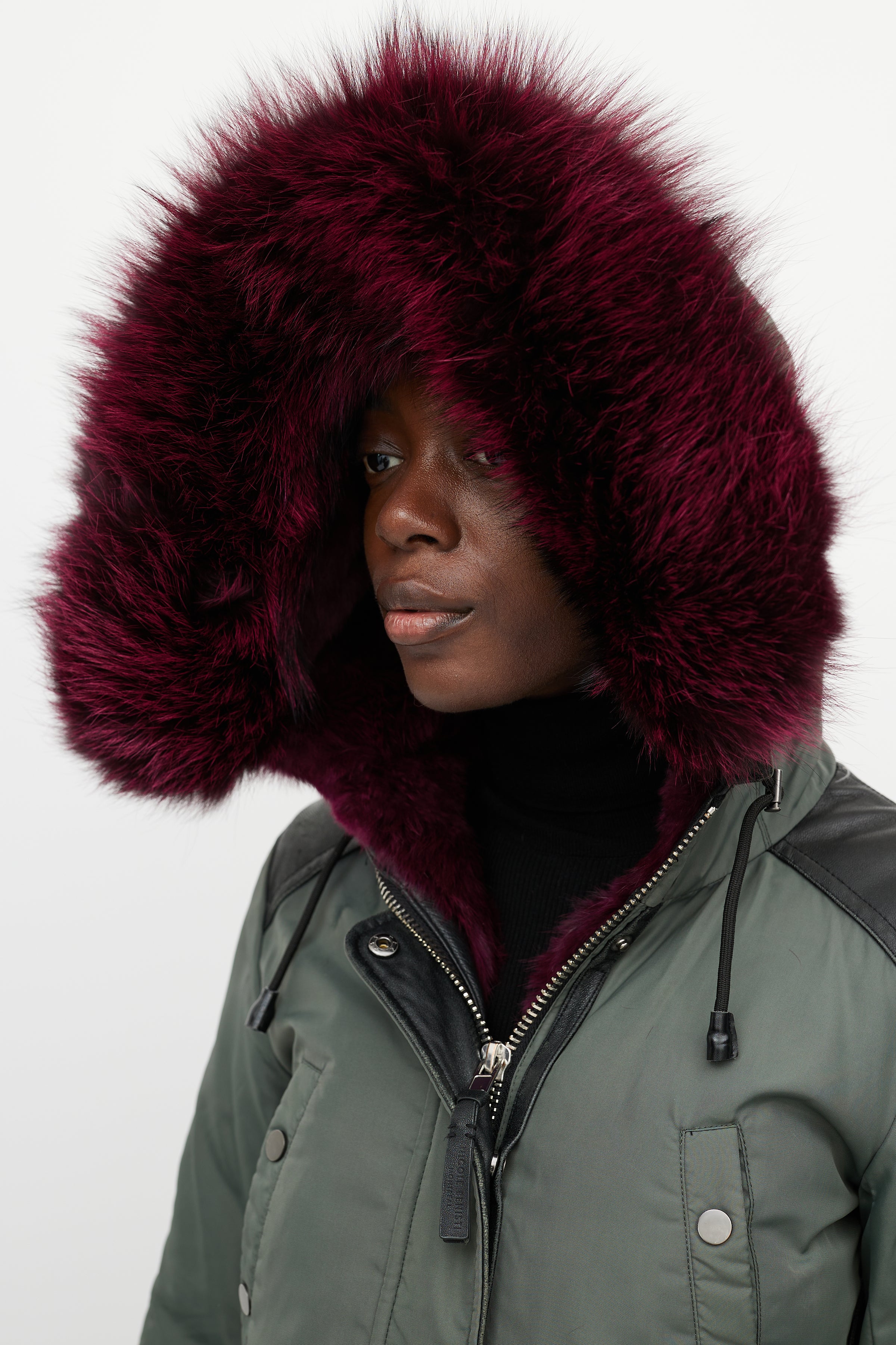 Nicole Benisti // Green & Pink Fur Hood Coat – VSP Consignment