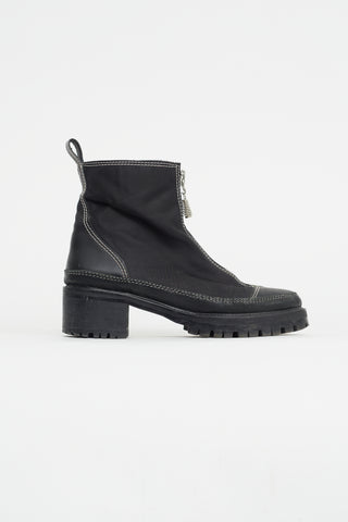 Black Leather & Nylon Zip Front Boot