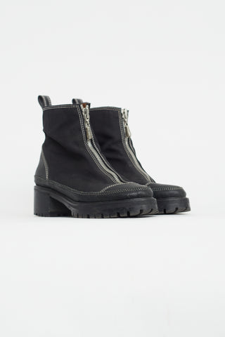 Black Leather & Nylon Zip Front Boot