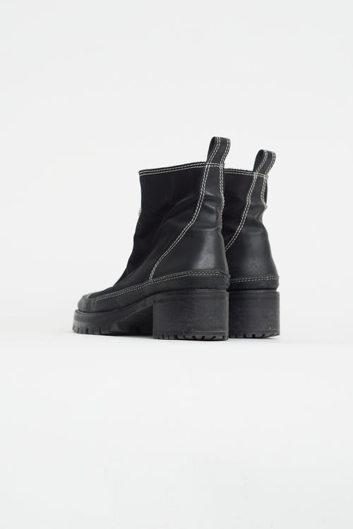 Nicole Saldana Black Leather & Nylon Zip Front Boot