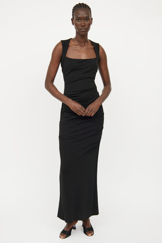 Nicole Miller Black Ruched Fitted Gown