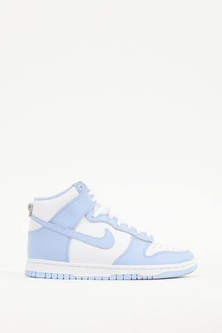 Nike White & Blue Leather Dunk High Sneaker