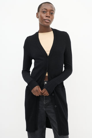 Nili Lotan Black Cashmere Long V-Neck Cardigan