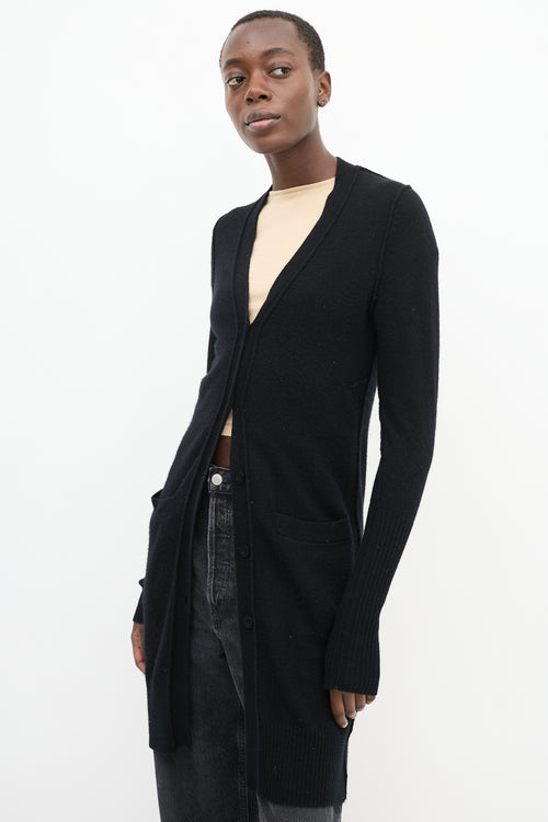 Nili Lotan Black Cashmere Long V-Neck Cardigan