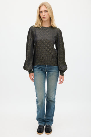 Nili Lotan Black & Gold Sparkly Cutout Back Top