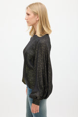 Nili Lotan Black & Gold Sparkly Cutout Back Top