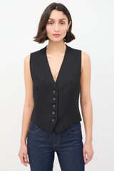 Nili Lotan Black Wool Button Up Tuxedo Vest