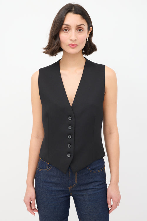 Nili Lotan Black Wool Button Up Tuxedo Vest