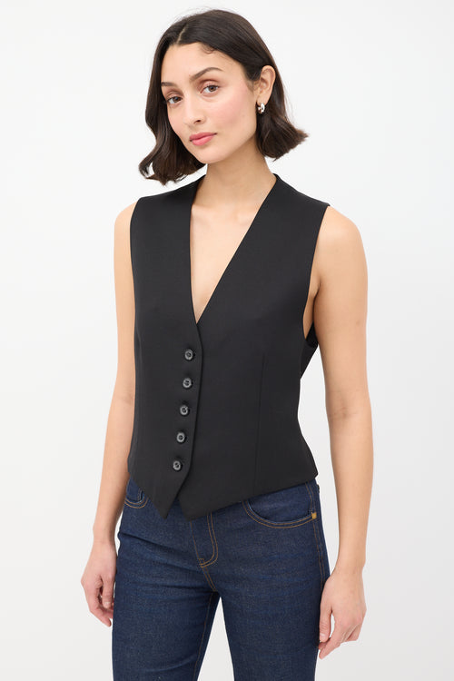 Nili Lotan Black Wool Button Up Tuxedo Vest