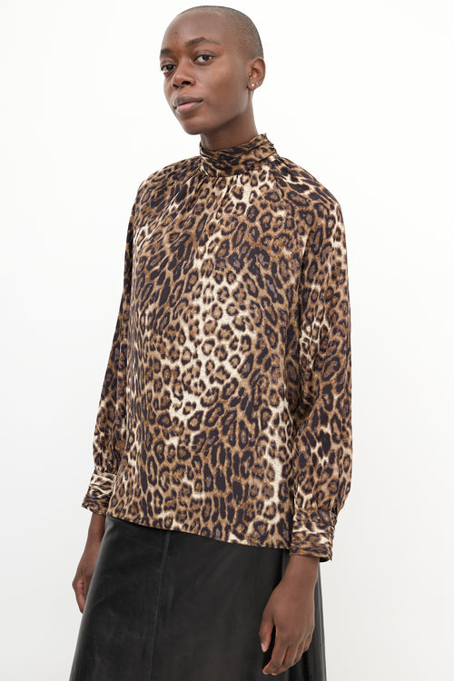 Nili Lotan Brown & Black Silk Printed Blouse