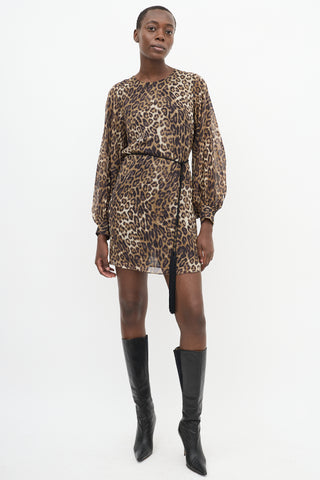 Nili Lotan Brown & Black Silk Printed Rebeca Mini Dress