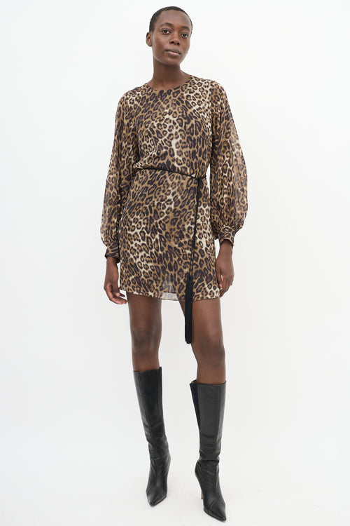 Nili Lotan Brown & Black Silk Printed Rebeca Mini Dress