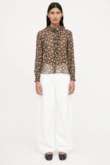 Nili Lotan Silk Floral Ruffle Blouse