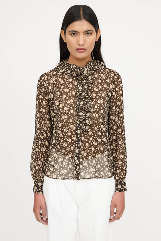 Nili Lotan Silk Floral Ruffle Blouse
