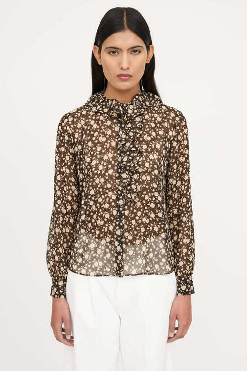Nili Lotan Silk Floral Ruffle Blouse