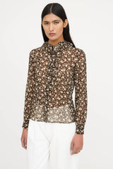 Nili Lotan Silk Floral Ruffle Blouse