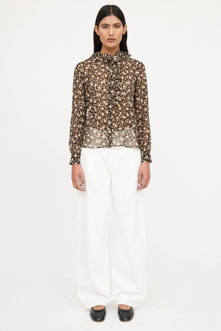 Nili Lotan Silk Floral Ruffle Blouse