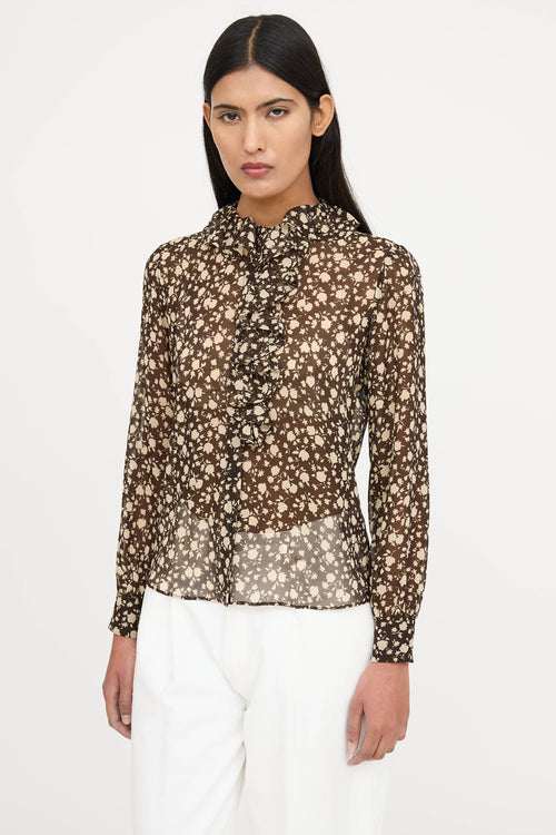 Nili Lotan Silk Floral Ruffle Blouse