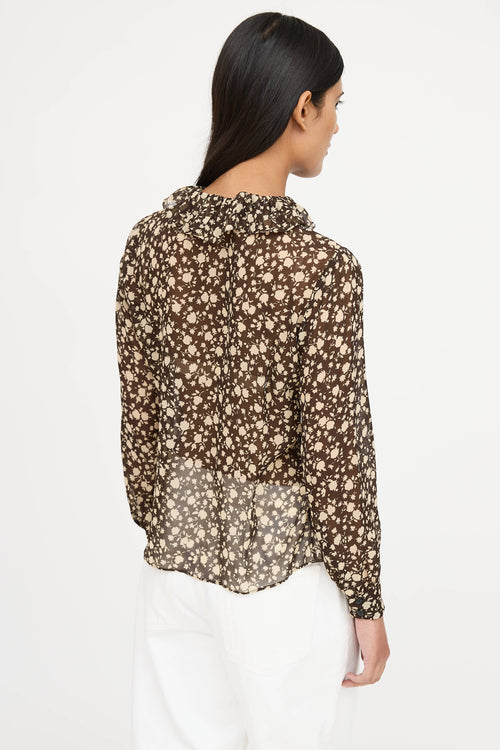 Nili Lotan Silk Floral Ruffle Blouse