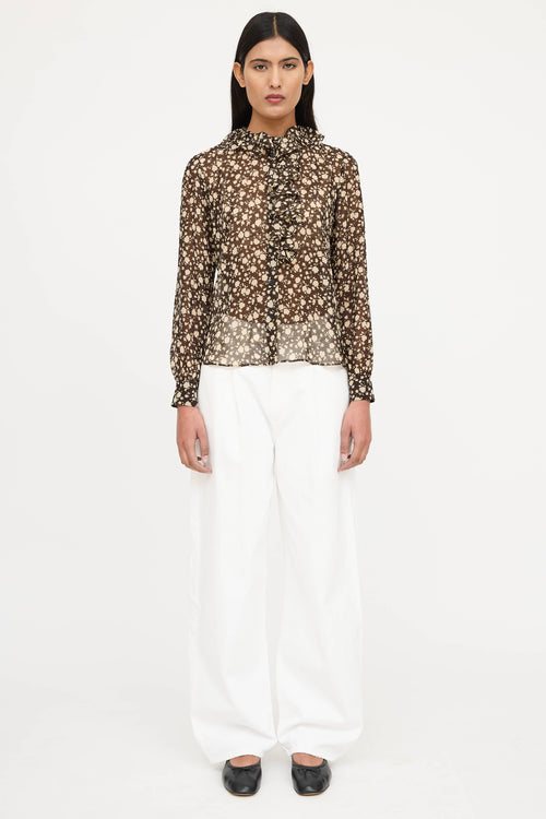 Nili Lotan Silk Floral Ruffle Blouse