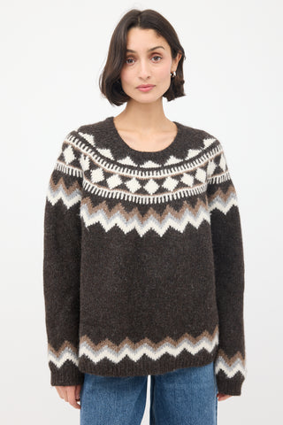 Nili Lotan Brown & Multicolour Wool Fairisle Sweater