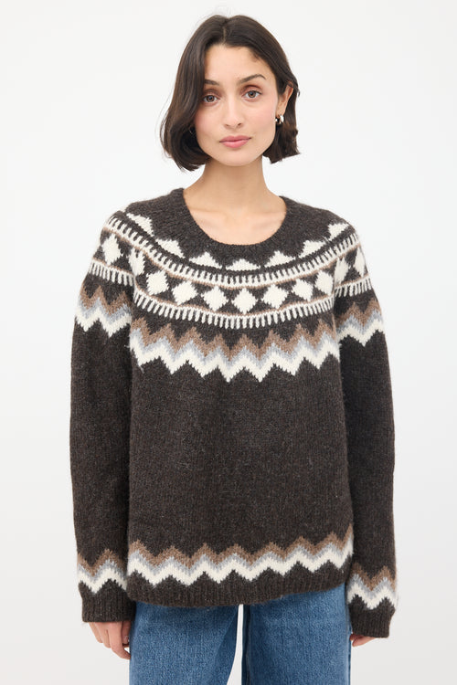 Nili Lotan Brown & Multicolour Wool Fairisle Sweater