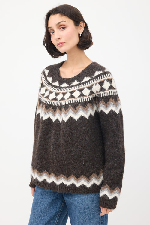 Nili Lotan Brown & Multicolour Wool Fairisle Sweater