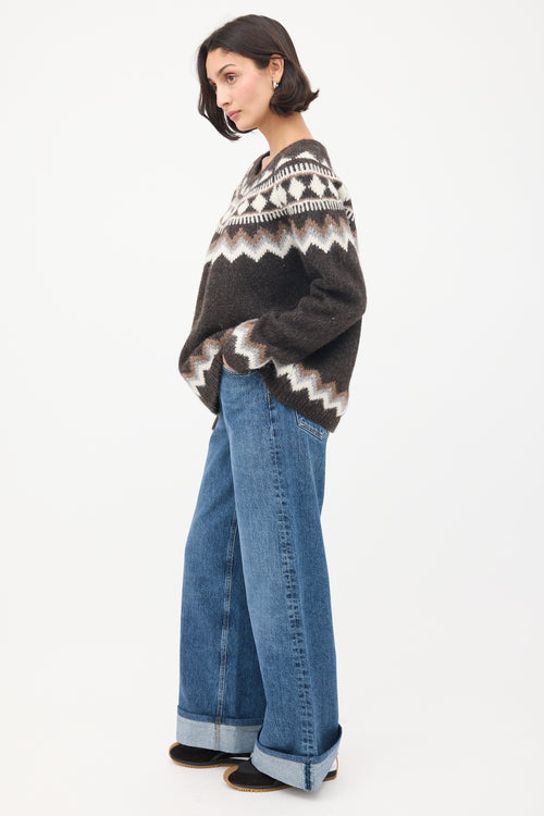 Nili Lotan Brown & Multicolour Wool Fairisle Sweater