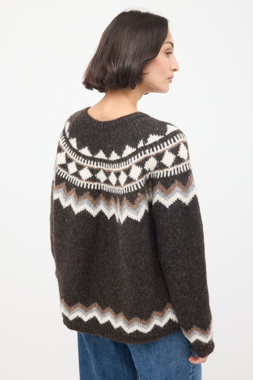 Nili Lotan Brown & Multicolour Wool Fairisle Sweater