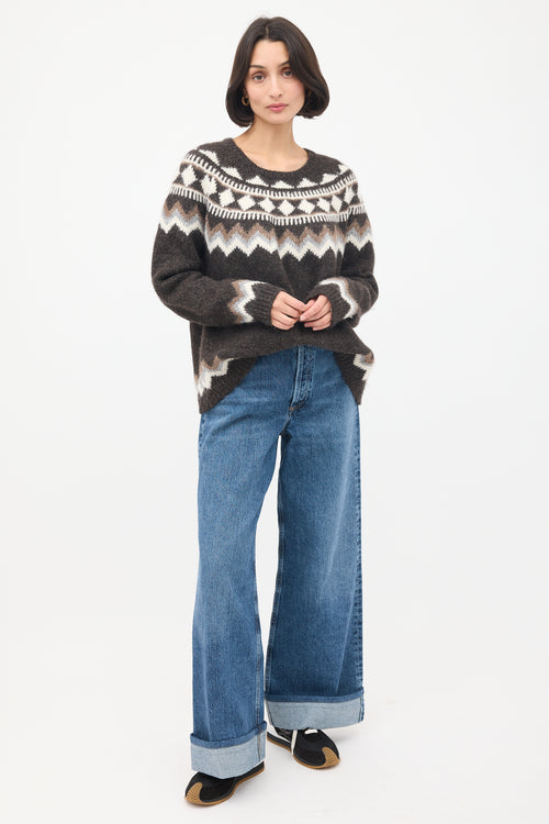 Nili Lotan Brown & Multicolour Wool Fairisle Sweater