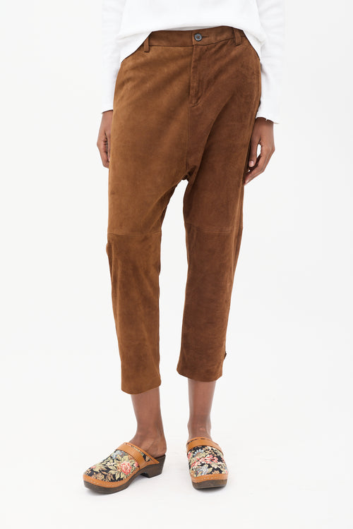 Nili Lotan Brown Suede Drop Seat Cropped Trouser