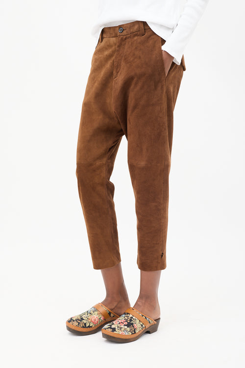 Nili Lotan Brown Suede Drop Seat Cropped Trouser