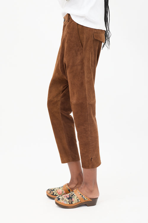 Nili Lotan Brown Suede Drop Seat Cropped Trouser