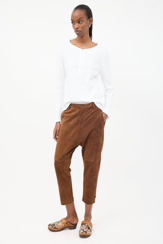 Nili Lotan Brown Suede Drop Seat Cropped Trouser