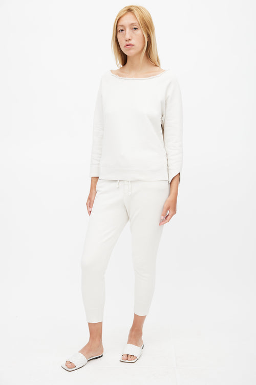 Nili Lotan Cream Distressed Sweatsuit