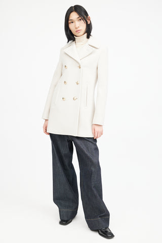 Nili Lotan Cream & Gold Double Breasted Wool Coat