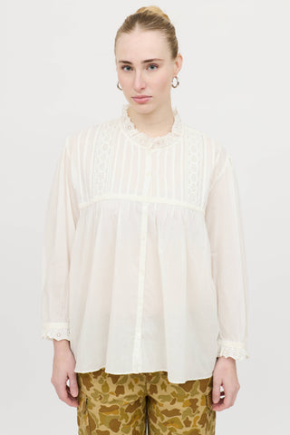 Nili Lotan Eyelet Button Up Blouse