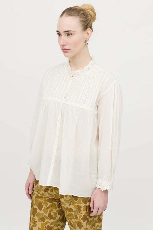 Nili Lotan Eyelet Button Up Blouse