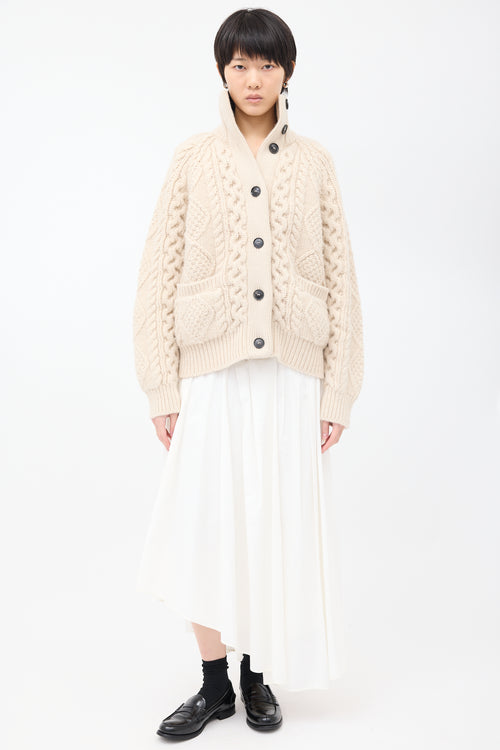 Nili Lotan Cream Wool Cable Knit Andrew  Sweater