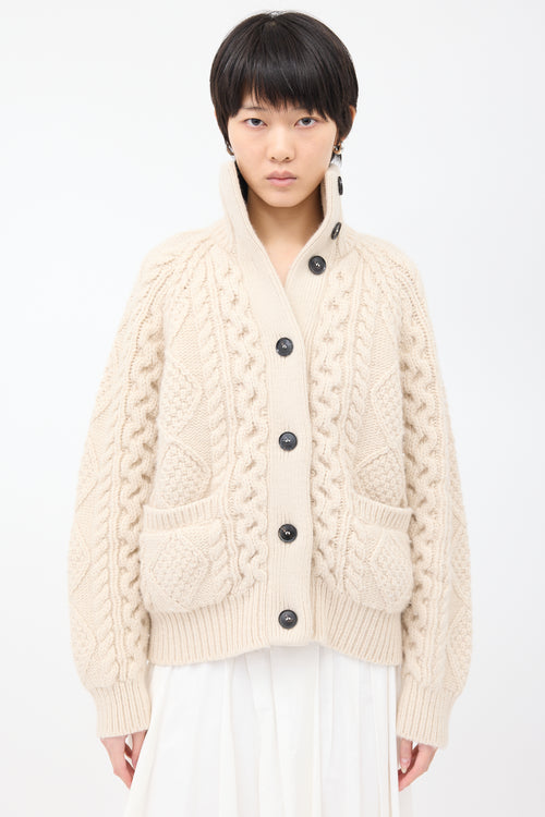 Nili Lotan Cream Wool Cable Knit Andrew  Sweater