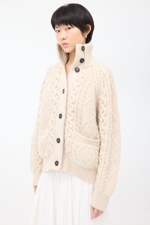 Nili Lotan Cream Wool Cable Knit Andrew  Sweater