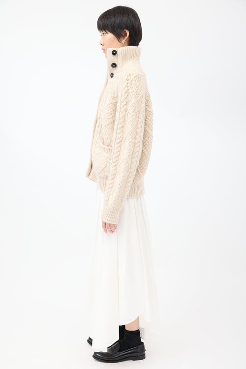 Nili Lotan Cream Wool Cable Knit Andrew  Sweater