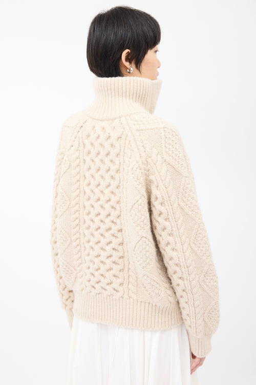 Nili Lotan Cream Wool Cable Knit Andrew  Sweater